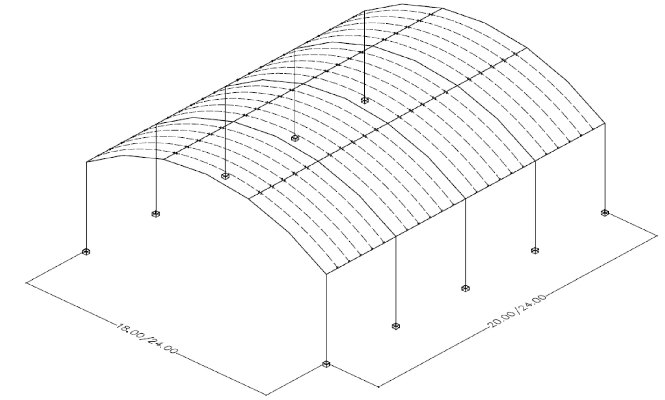 Esquema de estructura: Sistema de cubierta curvada autoportante para luces de hasta 24 metros por INCOPERFIL