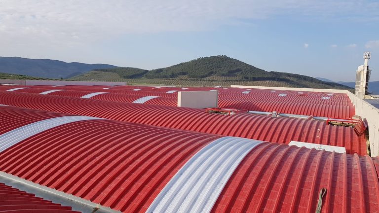 Cubierta curvada autoportante sandwich con estructura prefabricada de hormigón para la nueva fábrica de Escayescos en Alcaudete (Jaén) - España